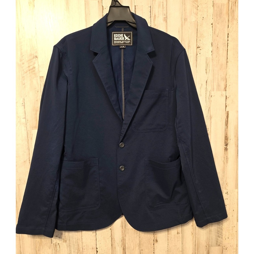 Eddie Bauer men 38 Button Travel Blazer Sports Jacket Lightweight Stretchy navy